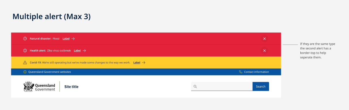 Example of updated global alert component allowing for three alerts