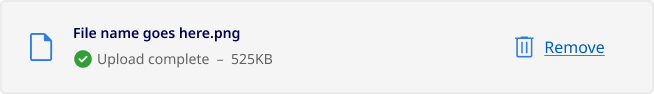 Example of file status component showing the upload complete state.