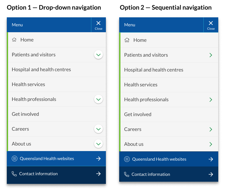 Example of dropdown navigation along side sequential navigation